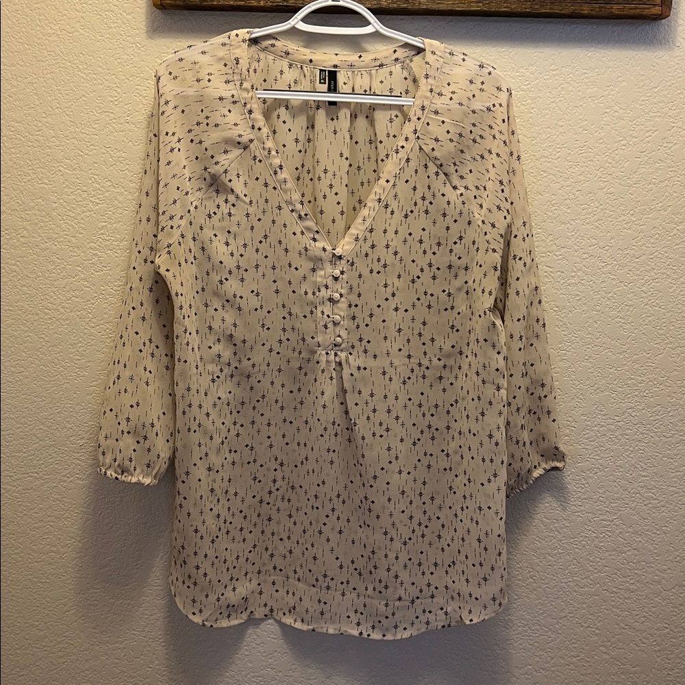 Cream Blouse with Black Pattern